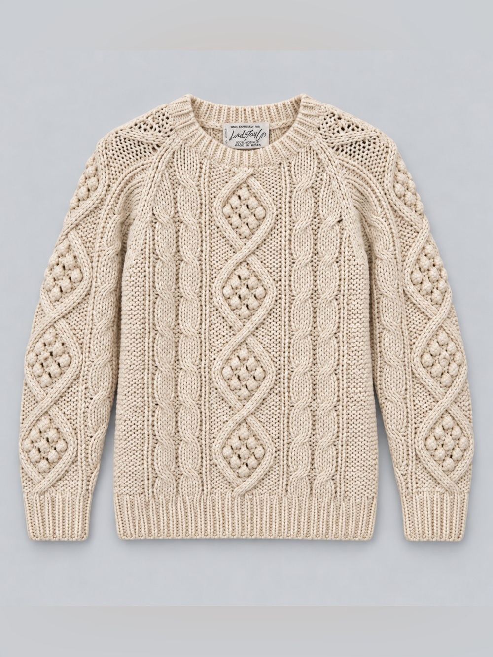 Vintage Lord & Taylor Chunky Cable Knit Ivory Fisherman Sweater Medium Scandi